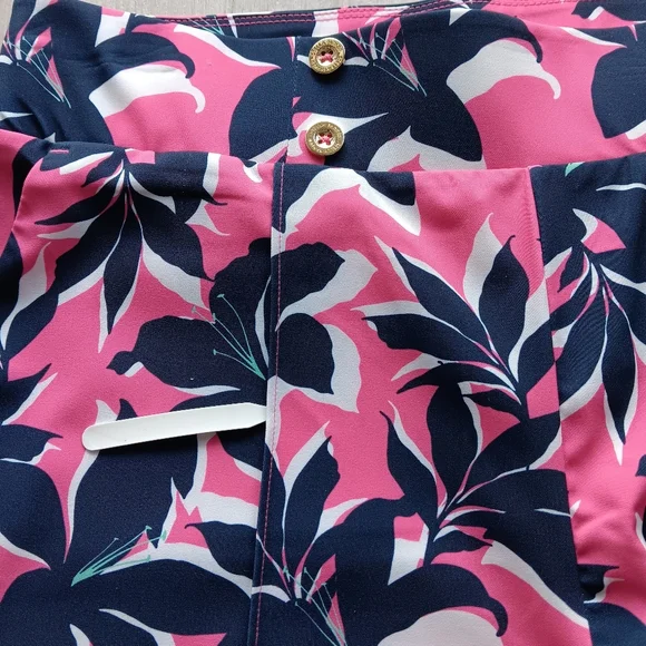 New Stella Parker Sport Floral Pants UPF 50 Tummy Control Pink Navy White Large - Picture 8 of 15